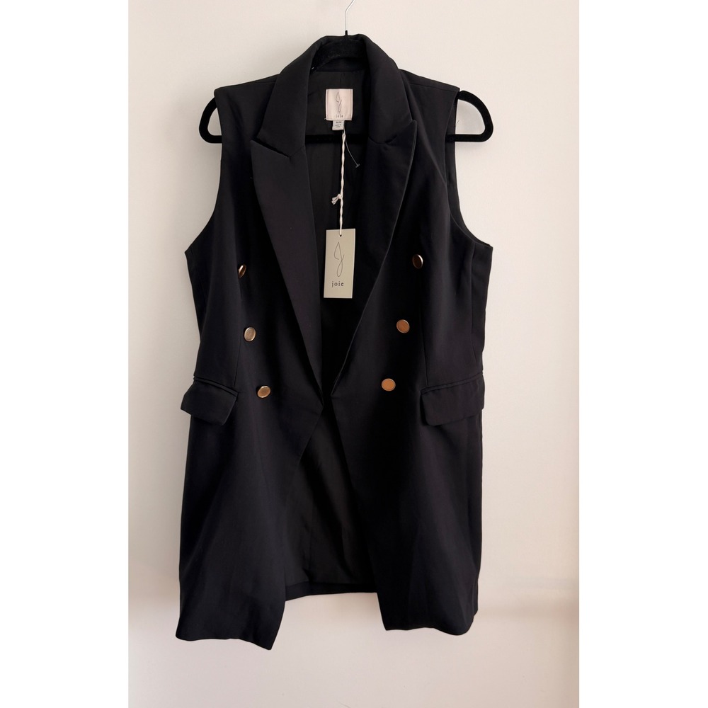 Joie Double Breasted Vest Women M Black NWT Gold Button Longline Blazer Vest